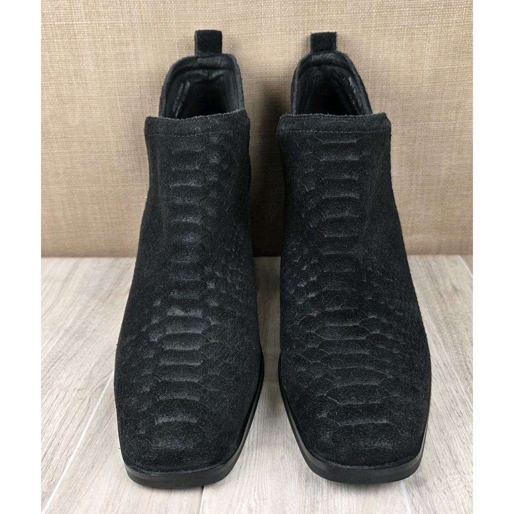 Jeffrey Campbell Rosee Snake Print Black Suede Stacked Heel Ankle Boots Womens 9